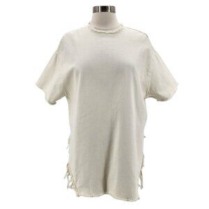 NEW BDG Urban Outfitters Womens Medium Top Fringe Raw Hem Ivory Relaxed Fit